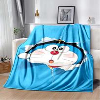 Doraemon Anime Animacinis Spaudinys Flanelinis Antklodas Minkštas Šiltas Užklotas Vaikų Miegamajam Svetainei Sofai Namų Patalynės Dekoras Šventinė Dovana 100x150cm blue
