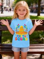 Girls Fiesta Squad Graphic T Shirt Mexican Sombrero Maraca Floral Print Short Sleeve Kids Cinco De Mayo Party Casual Top 120 white
