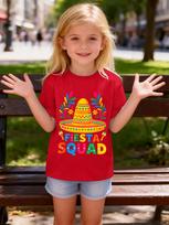 Girls Fiesta Squad Graphic T Shirt Mexican Sombrero Maraca Floral Print Short Sleeve Kids Cinco De Mayo Party Casual Top 160 red