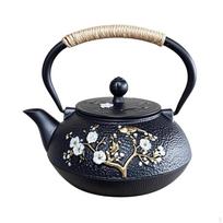 Japanese Iron Kettle Hammered Surface Cast Teapot Floral Branch Motif JapaneseStyle black