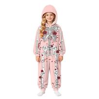 Big Kids Halloween Skeleton Hooded Costume for Boys Girls with Scythe 110 white