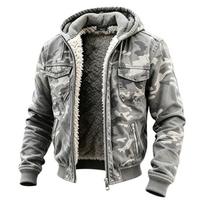 Men's Winter Camouflage Outdoor Hooded -Lined Jacket L gray