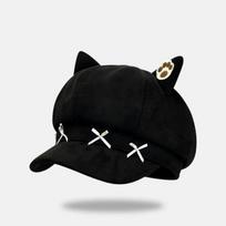 Sweet Bow Design Cute Cat Ear Berets Cap Spring And Autumn Travel Versatile Painter Hats For Woman juoda