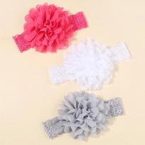 3PCS/Set Big Flowerl Headband For Baby Gir Floral Chiffon Bandage Band Children Kids Headwear Ribbon Newborn Hair Accessories white