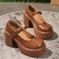 Vintažiniai aukštakulniai Mary Jane Batai Moteriški Pu Oda Chunky Platform Pumps Moteriškos gotikos sagties dirželis Lolita Batai Dydis 42 38 ruda