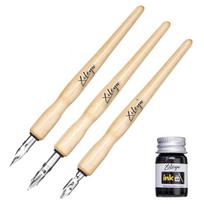 5 Pcs/set Cartoon  Comic  Pen Nib Wooden Penholder Ink Designer Brush Set beige