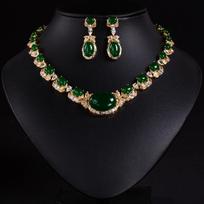 Luxury Beautiful Onyx Green Whitening Jewellery Necklace and Earrings 2 Pcs Wedding Party Gift Dubai Women Prom M-583 resizable žalia
