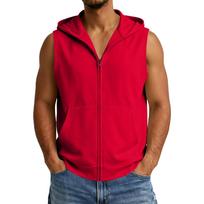 Men's Sleeveless Zip Up Hoodie Vest with Front Pockets Casual Lightweight Hooded Jacket for Outdoor Activities M raudona