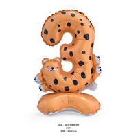 Standing Animal Number Foil Balloon 3 Shape Inflatable Party Decoration with Base Suitable for Birthday Celebrations and Events One Size oranžinė