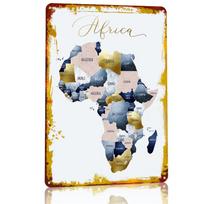 Artistic Map of Africa Metal Poster Customized Wall Art Retro Vintage Tinplate Signs for Bedroom Decoration Aesthetic Interior 20x30cm（7.8x11.8inch） white