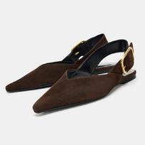 Moterims skirti basutės, klumpės, batai, madingi, smailūs, plokščiapadžiai sandalai moterims, elegantiški, prancūziški, laisvalaikio batai, prabangūs dizainerių batai, moteris 41 ruda