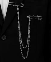 Bassclef Men'S Brooch Safety Pin Chain Layered Surgical Clef Wave Brooch Free Size/Free gray