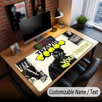 Custom Name Extended Mouse Pad,Travis Scott Gaming Desk Mat For Home Office Desktop Decor 30cmx80cm brown