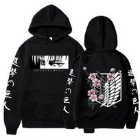Japanese Anime Attack On Titan Hoodie Men Casual Harajuku Autumn Winter Fashion Streetwear Y2K Pullover Fleece Sweatshirts M black