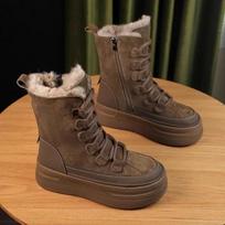 Žieminiai moteriški dirbtinio karvės zomšo kailiniai sniego ankle boots moteriški Chelsea lady lauko aukštakulniai masyvios platformos batai pliušiniai trumpi bootie 36 brown