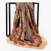 Popular Silk Scarves Fashion New Bohemian Cashew Slicing Ladies Simulation Silk Scarf 90X90Cm Square Scarf Muslim Headscarf 90X90cm brown