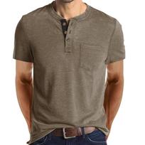 Men Henley Neck Short Sleeve T Shirt with Chest Pocket Classic Fit Soft Cotton Casual Top for Daily Wear L