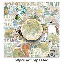 50 Waterproof Artistic Retro World Map Stickers for Journals and Notebooks beige
