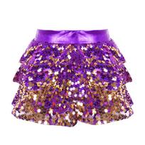 Merginos Blizgios Blizgučių Klostuotos Šortai Sijonas Metališkas Elastingas Juosmuo Culottes Šokio Kostiumas 9-10 Years violetinė