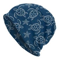 Custom Ocean Sea Turtle Skullies Beanies Caps Cool Winter Warm Women Men Knitting Hat Adult Unisex Bonnet Hats One Size blue