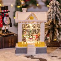 Christmas Decorations Music Box House Night Light Glowing Snow Landscape Lantern Christmas Gift Scene Arrangement beige