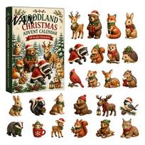 Collectible Surprise Boxes 24 Days Christmas Advent Calendar, Forest Animals Countdown Winter Wonderland Decor Cute Acrylic Toys for Holiday A beige