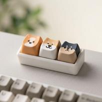 Cute Animal Puppy Keychain Shiba Inu Keycap Keychain Keyboard Key Ring  Desktop Accessories Three keys gray