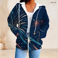 Ladies Plus Size Full Zip Hoodie Vibrant Nebula Galaxy Space Star Print Long Sleeve Casual Hooded Sweatshirt 8XL black