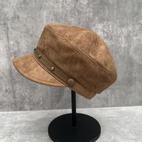 Slack mid-ancient flannel flat-top beret female autumn newsboy hat belt buckle versatile face small octagonal hat M（56-58cm） brown