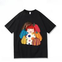 Yayoi Kusama T-shirt Japanese Artist Pop Art Polka Dot Pumpkin Infinity Mirrors  Crewneck Casual Streetwear Y2k Tees L black
