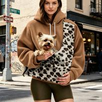 Unisex Loose Fit Casual Pet Pouch Hoodie Sweatshirt with Cutout Pocket for and Dog M brown