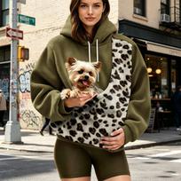 Unisex Loose Fit Casual Pet Pouch Hoodie Sweatshirt with Cutout Pocket for and Dog XL brown