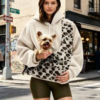 Unisex Loose Fit Casual Pet Pouch Hoodie Sweatshirt with Cutout Pocket for and Dog XXXL smėlis