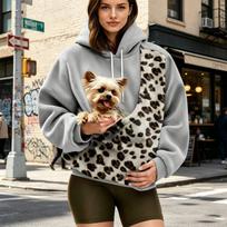 Unisex Loose Fit Casual Pet Pouch Hoodie Sweatshirt with Cutout Pocket for and Dog M gray