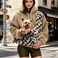 Unisex Loose Fit Casual Pet Pouch Hoodie Sweatshirt with Cutout Pocket for and Dog XL chaki