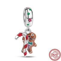925 Silver Gingerbread Man Santa Tree Sock Pendant Snowman Bead Fit Original  Charm Bracelet Women Christmas Fine Jewelry white