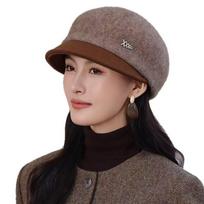 Women's Retro Wool Beret - Slimming Face Duckbill Knit Hat for Autumn & Winter One Size pilka spalva