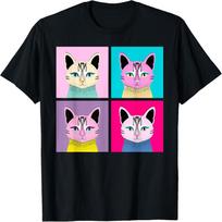 Pop-Art Cat Illustrated T-Shirt for Men Women Kids XXXXXL
