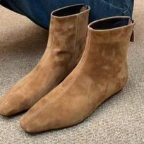 Calfskin version! Huge good-looking short boots for women's versatile commuting style square head rear zipper and ankle boots inner height-increasin 41 brown