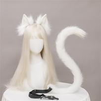 2 vnt./komplektas pliušinių kačių ausų ir uodegos rinkinys Realistiška Lolita lankelis Kačiuko uodega Cosplay rekvizitai Rankų darbo modeliavimas Gyvūnų ausys ear and tail beige