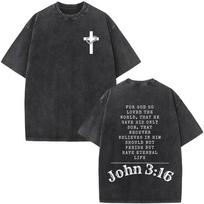 Tikėjimas virš baimės Biblijos eilutė T-shirt Unisex Moterims Krikščioniškas Jėzus Vintage Išplautas Harajuku Laisvalaikio Per dydį Minkštas Patvarus Kasdienis 2XL black