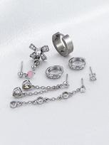 8pcs Sweet Cute Bow Multiple Stacked Earrings Suitable for Women's Daily Music Saving and Jewelry Wearing gray