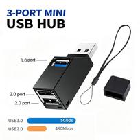 KEBIDU 3-in-1 Mini USB Hub Splitter,1×5Gbps USB3.0+2×USB2.0 USB Extension Adapter for Laptop PC Keyboard U-disk,Plug & Play Data Transfer Dongle 3 In 1 USB3.0+2xUSB2.0 black