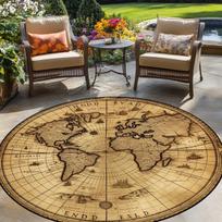 Vintage Nautical World Map Round Area Rug Living Room Bedroom Antique Large Carpet Home Decor Non-slip Floor Mat Outdoor Rugs 80x80cm brown