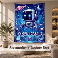 Astro Bot Tapestry, Personalized Custom Text, Wall Hanging Tapestry For Living Room Home Wall Decor 100cmx150cm blue