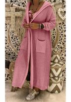 Women's Lazy Style Hooded Knit Cardigan - Autumn/Winter 2025 European American Loose Fit with Pockets. brown
