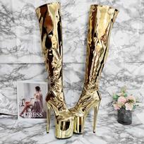 20CM Platforma Galvanizuoti Virš Kelio Pole Dance Batai - Fetišiniai Auksiniai Sidabriniai Stiletto Aukštakulniai Naktinio Klubo Modeliams 38 auksas