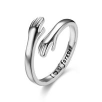 Romantic Love Hug Carved Hand Rings Creative Love Forever Opening Finger Adjustable Hand Ring for Women Men Jewelry Gift resizable white