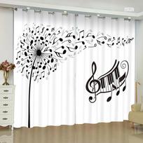 New Current Style Light Luxury Note Piano Key Curtain Light-blocking Curtain for Music Dance Studio Living Room Rest Room Floor Windows 2x50W130H(CM)&Rod Pocket white