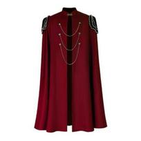 Unisex vintažinis su gobtuvu ir karoliukais apsiaustas su paminkštintais pečiais Cosplay ir pasirodymams One Size black